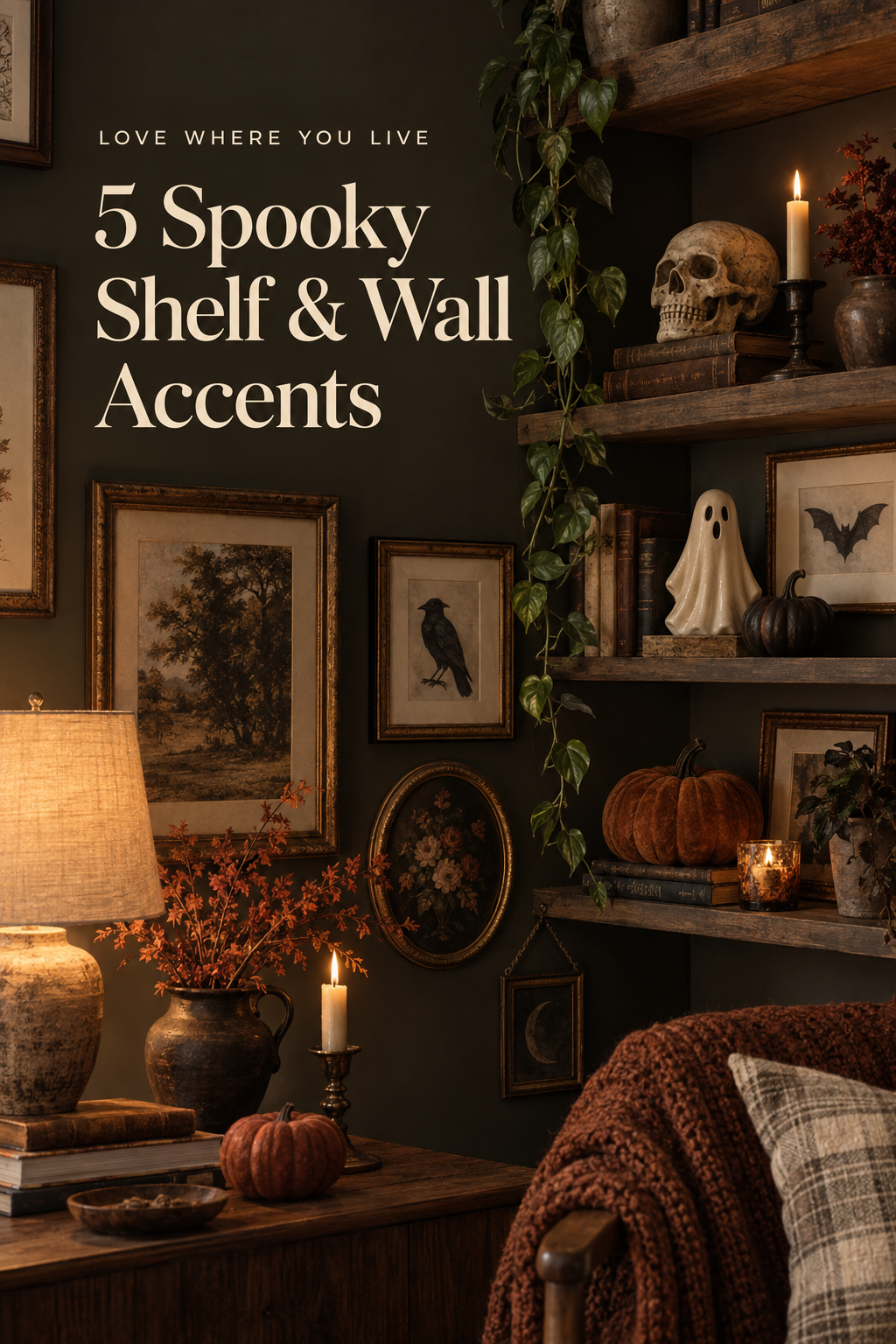 5 Spooky Shelf & Wall Accents cover in a warm, attainable Halloween home
