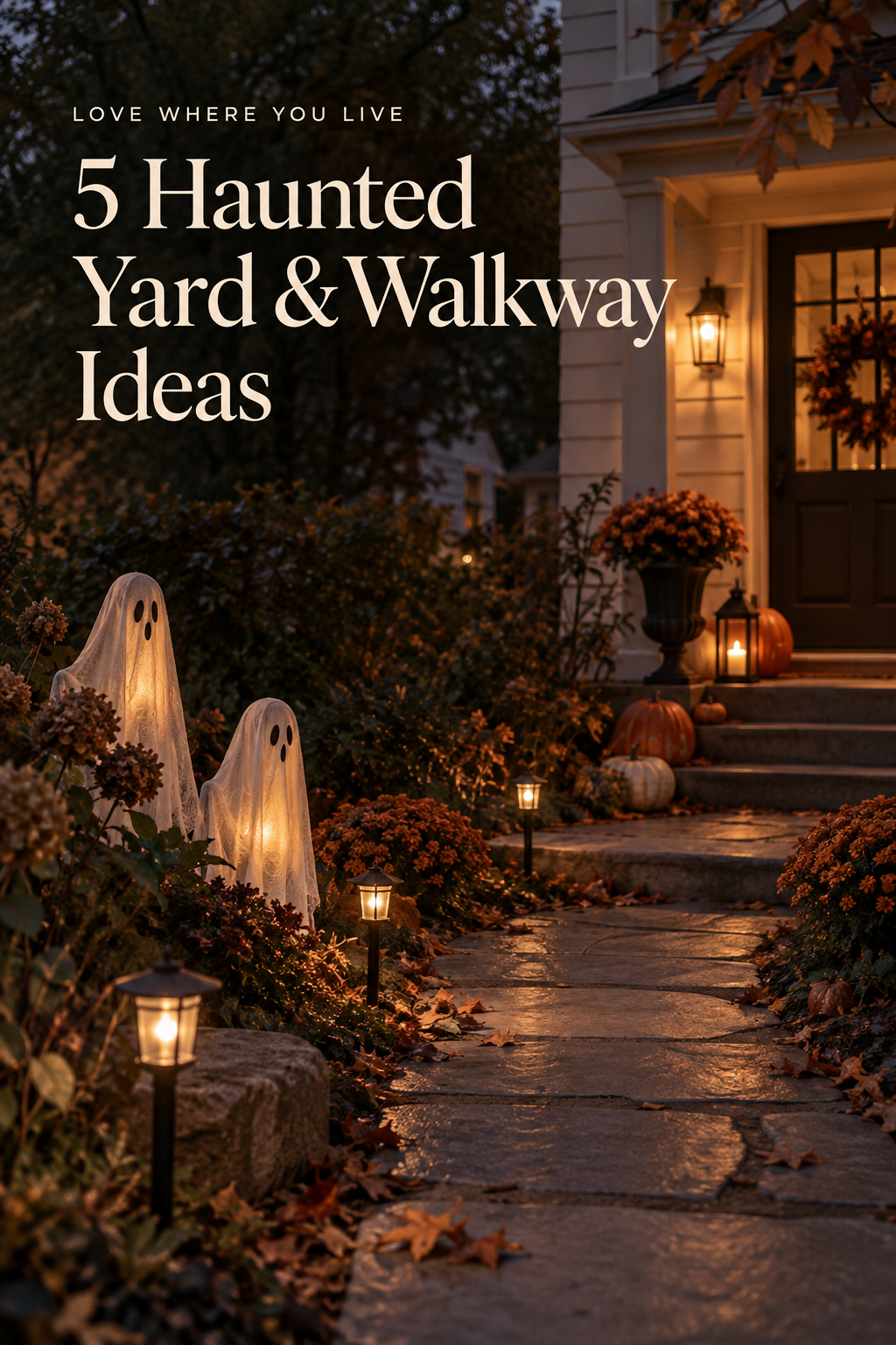 5 Haunted Yard & Walkway Ideas cover in a warm, attainable Halloween home