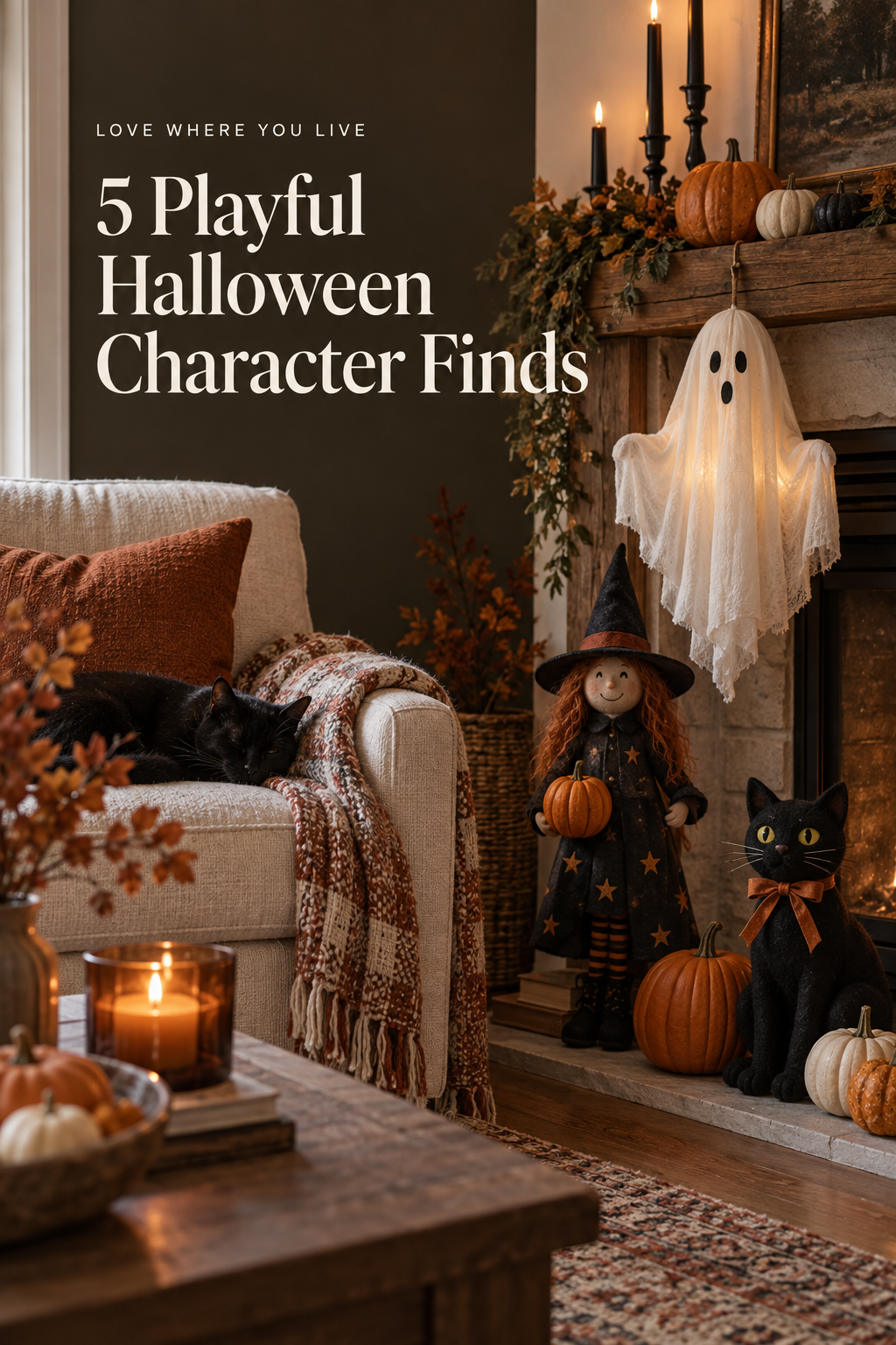 5 Playful Halloween Character Finds cover in a warm, attainable Halloween home
