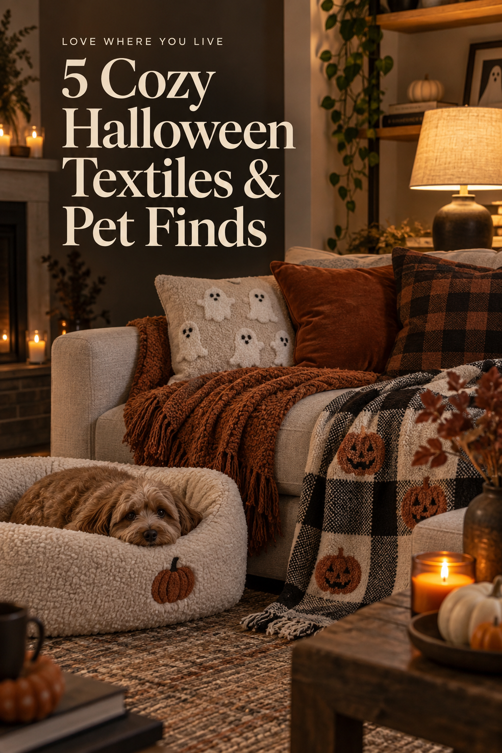 5 Cozy Halloween Textiles & Pet Finds cover in a warm, attainable Halloween home