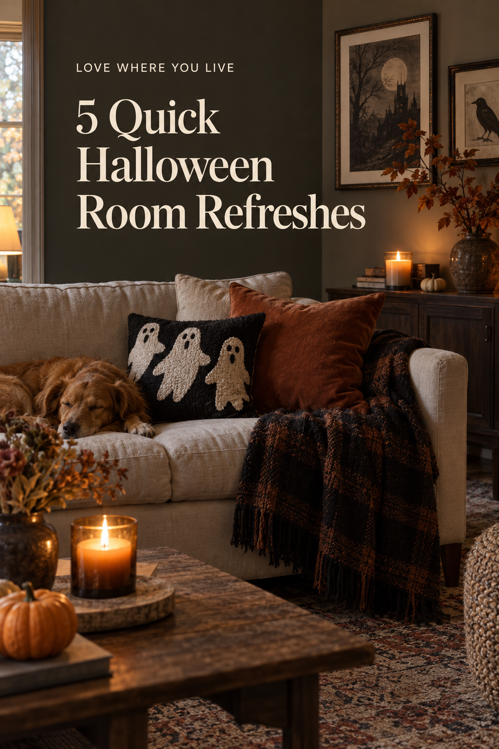 5 Quick Halloween Room Refreshes cover in a warm, attainable Halloween home