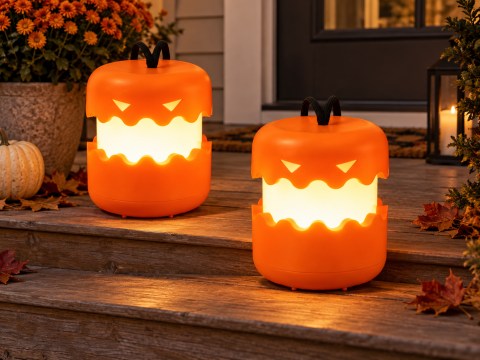 Rechargeable Pumpkin Lanterns in a warm home setting. AI-styled product image.